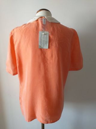 Camisa seda cuello perlas XL