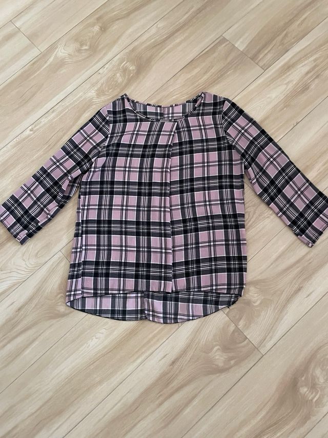 Maglia scozzese nera e rosa