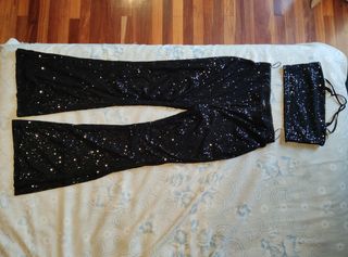 Conjunto lentejuelas pantalón flare + top