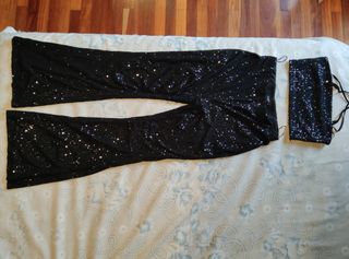 Conjunto lentejuelas pantalón flare + top