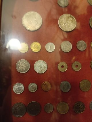 Bacheca in legno con monete