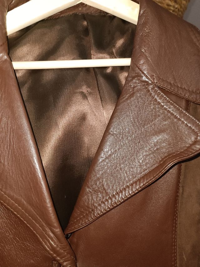 Abrigo cuero y ante marrón