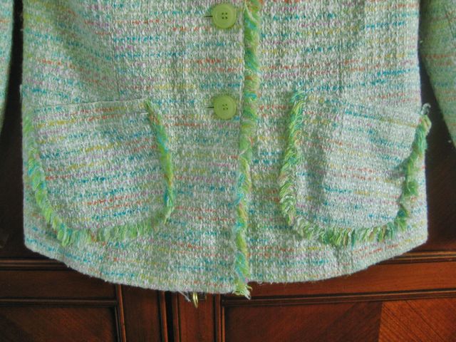 Giacca in tweed boucle verde pastello arcobaleno