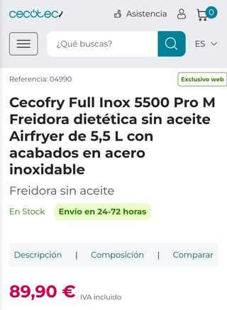 Freidora de aire Cecotec.