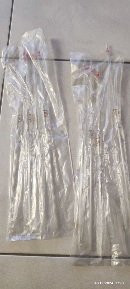 8 Pipetas aforada de 10ml de vidrio