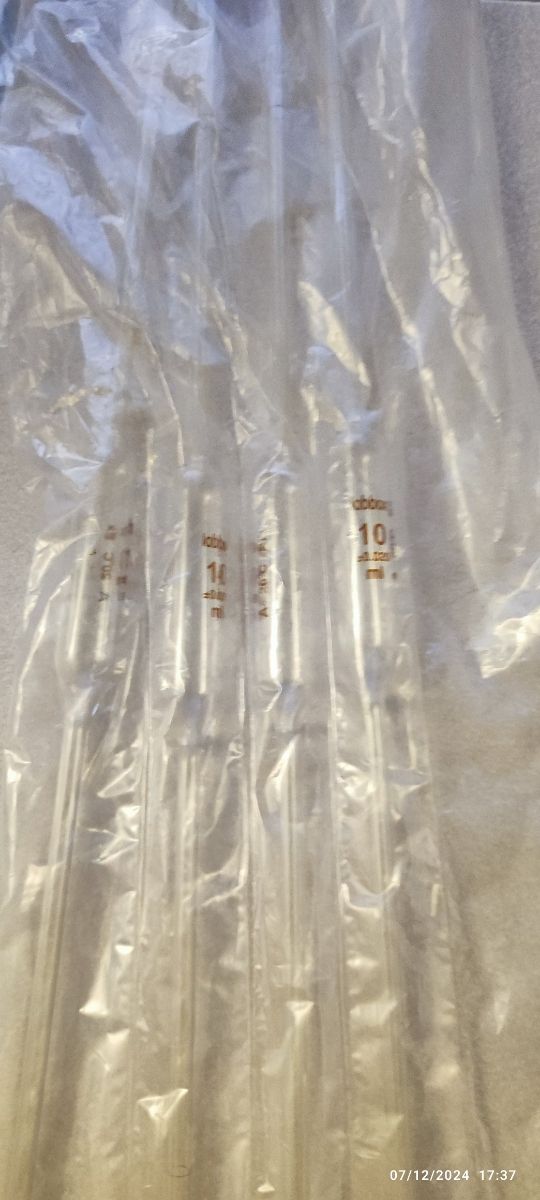 8 Pipetas aforada de 10ml de vidrio