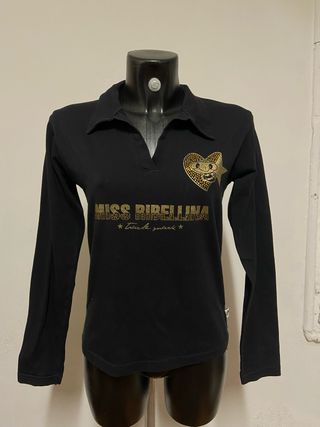 Vintage y2k glam black long sleeves polo top