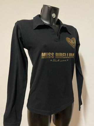 Vintage y2k glam black long sleeves polo top