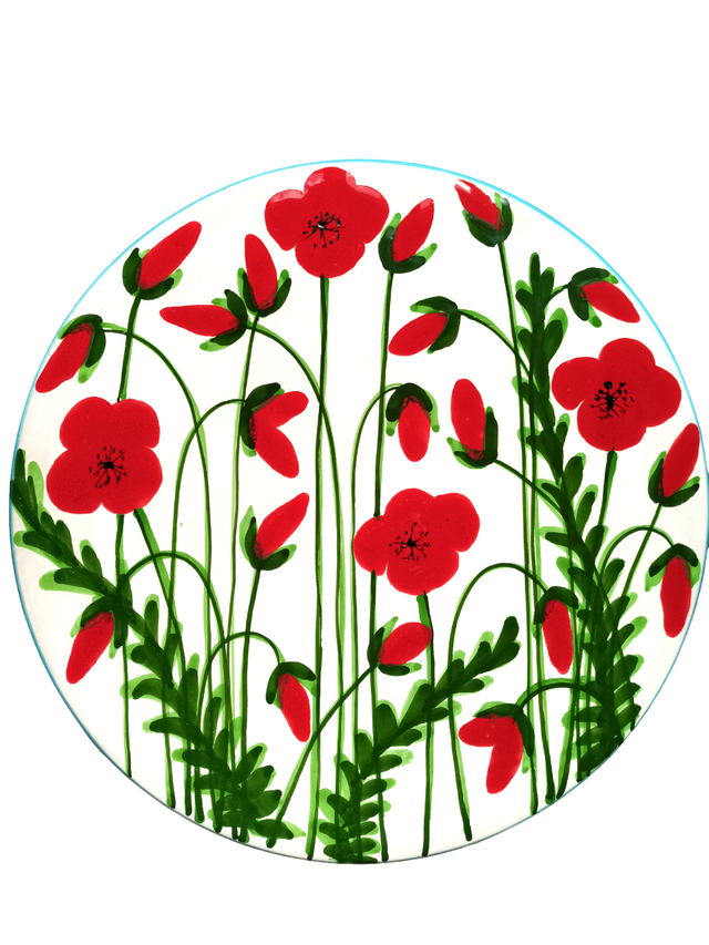 Piatto ceramica italiana, papaveri, D31