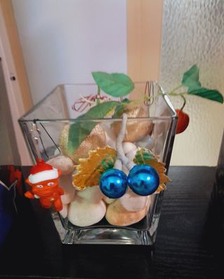 JARRÓN CUADRADO CRISTAL GRUESO + PIEDRAS