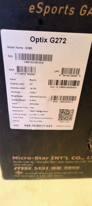 Monitor IPS 27" Msi Optix g272