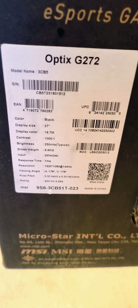Monitor IPS 27" Msi Optix g272