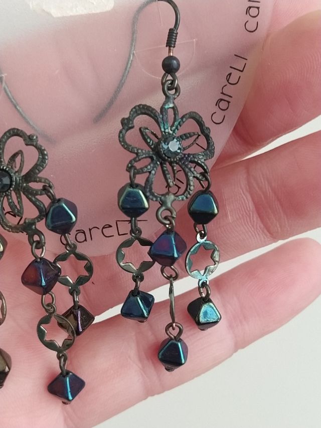 Pendientes largos piedras azules