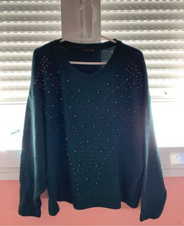 Jersey de punto verde botella.