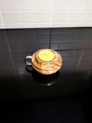 Portacandela in legno di ulivo manico acciaio inox