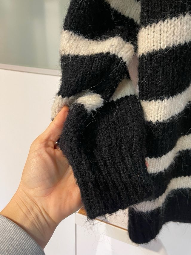 Chaqueta larga rayas con lana Zara