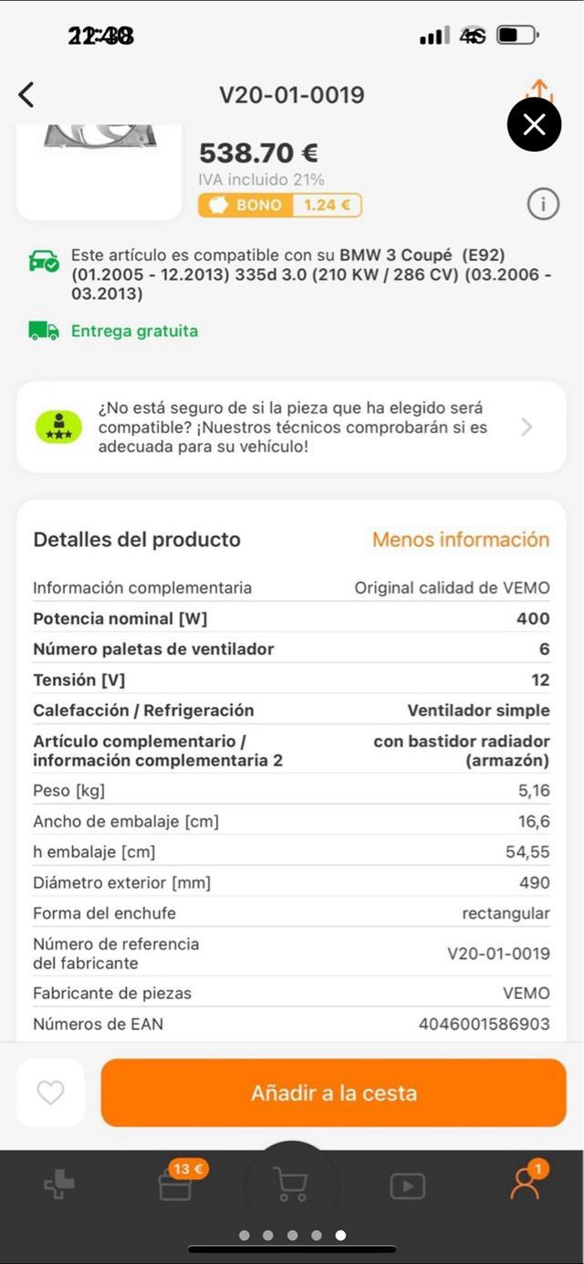 Electro ventilador motor BMW E90 E91