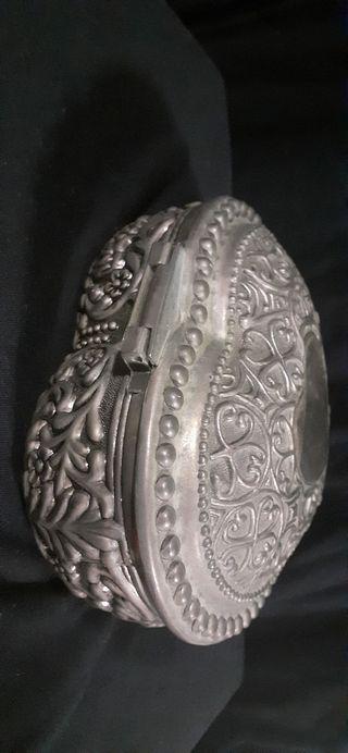 Gran joyero antiguo de estaño plateado Cofre joyas