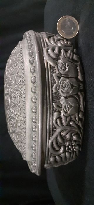 Gran joyero antiguo de estaño plateado Cofre joyas