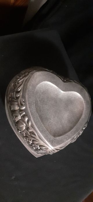 Gran joyero antiguo de estaño plateado Cofre joyas