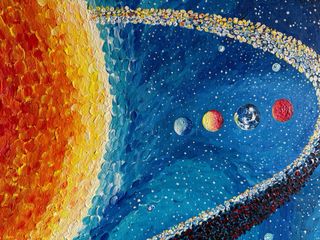 Universo, pianeti, infinito, dipinto colori ac