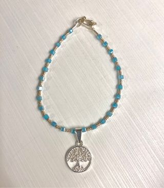 Pulsera plata peruana y murano azul 