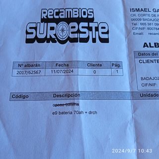 Batería VARTA ( 12v, 70Ah)/ En garantía/