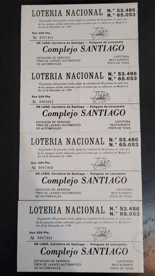 Participaciones loteria C.B. Breogan 1986