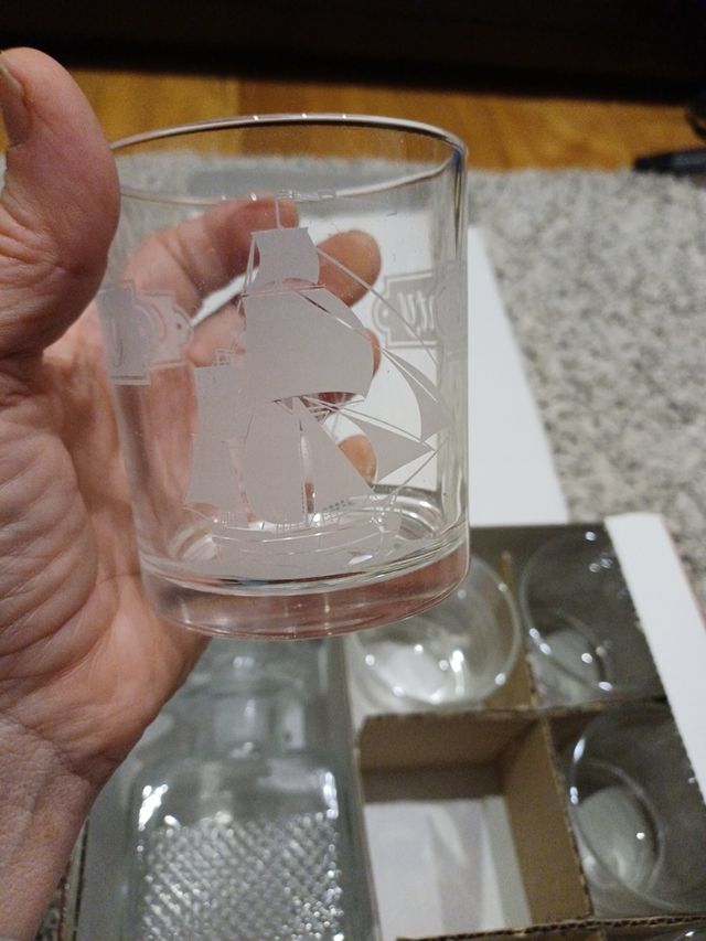 Juego set de botella cristal tallada y 6