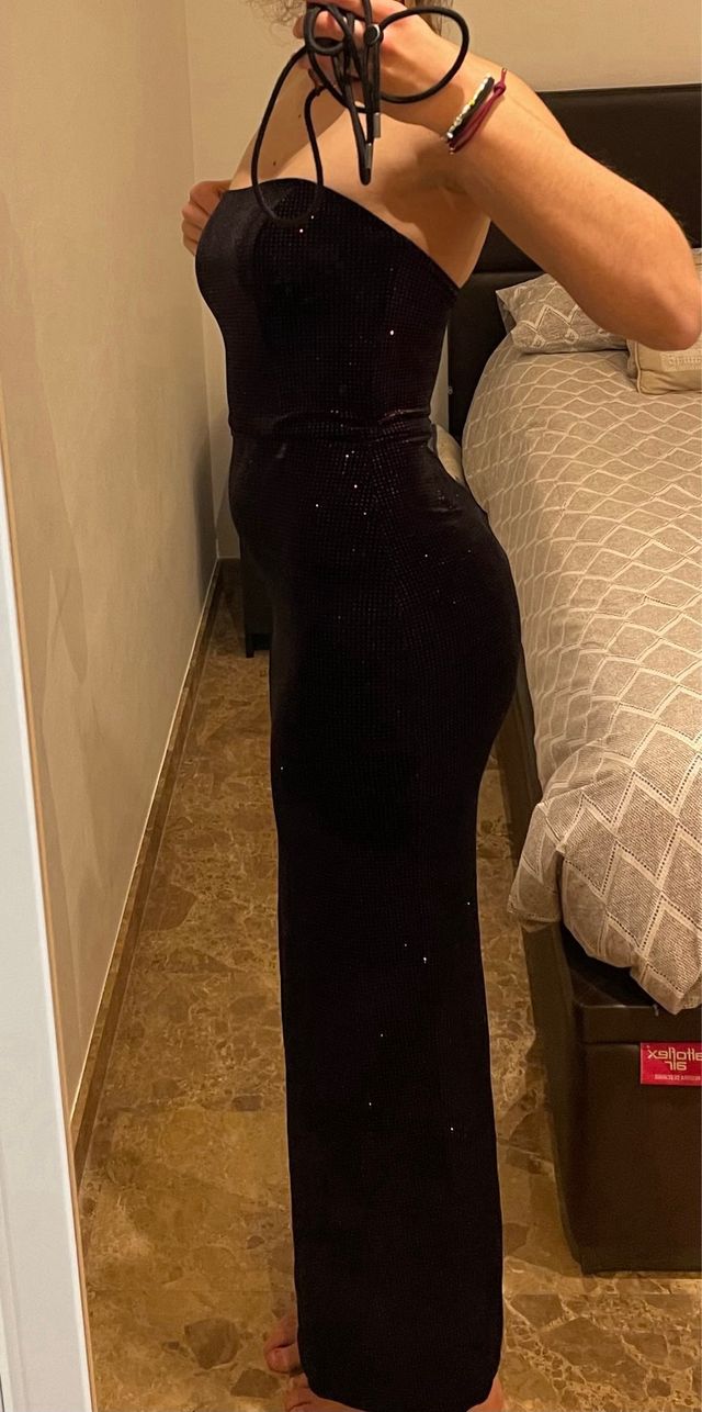 Vestido fiesta largo brillo talla S