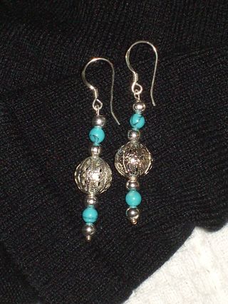 vintage pendientes Turquesa Natural plata de ley