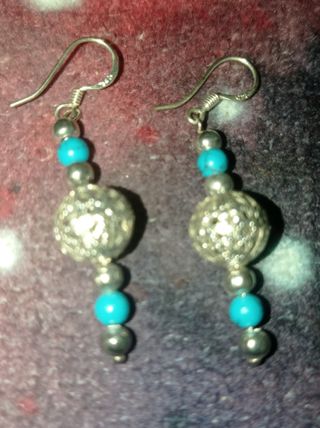 vintage pendientes Turquesa Natural plata de ley