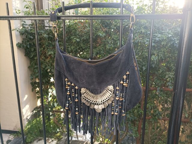 Borsa Boho scamosciata blu scuro