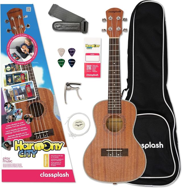 Ukelele con accesorios app para aprender