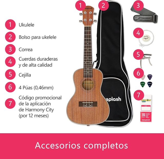 Ukelele con accesorios app para aprender