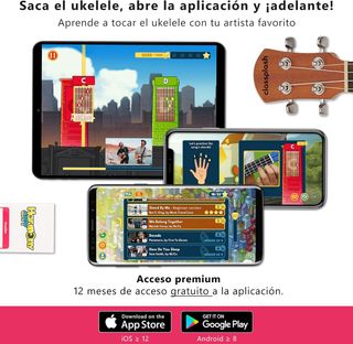 Ukelele con accesorios app para aprender