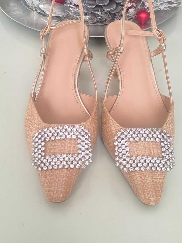 Zapatos tacón N° 37 beige/dorado