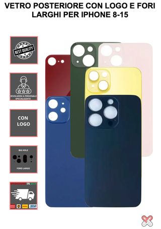 VETRO DI RICAMBIO PER IPHONE 8-15 VARI COLORI