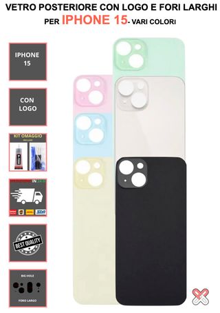 VETRO DI RICAMBIO PER IPHONE 8-15 VARI COLORI