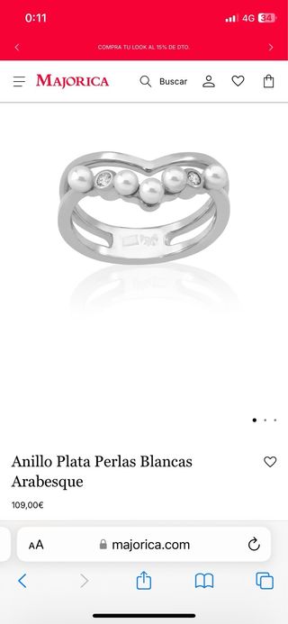 Anillo MAJORICA plata Arabesque con pe