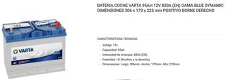 BATERÍA  VARTA 95AH 830A