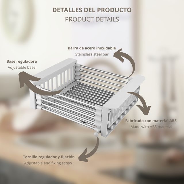 Escurreplatos sobre fregadero extensible de acero