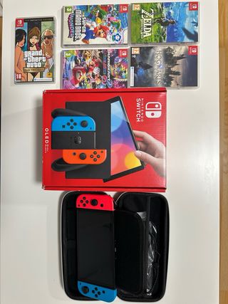 Nintendo Switch OLED Neon + accesorios + 5 juegos