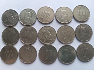 32 Monedas 100 Bin liras turcas antiguas (100.000)
