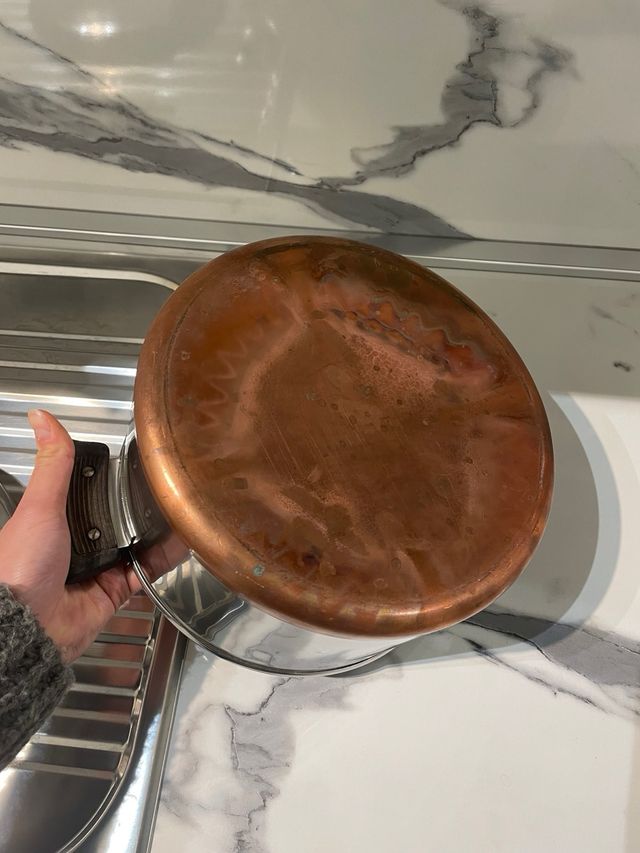 Padella base rame con coperchio D 26 cm