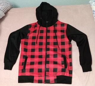 Sudadera roja/negra,cuadros, hombre, XL 