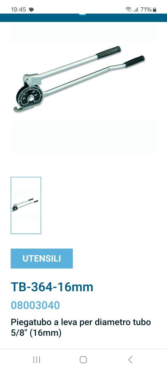 Piegatubo a Leva 16mm