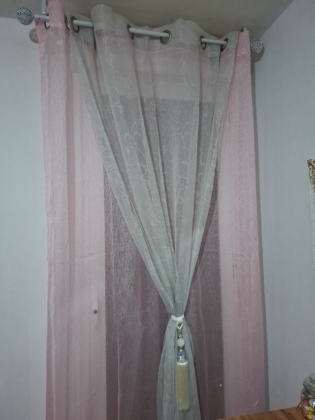 Cortinas de habitacion 4 pares 2 rosas y 2 grises 