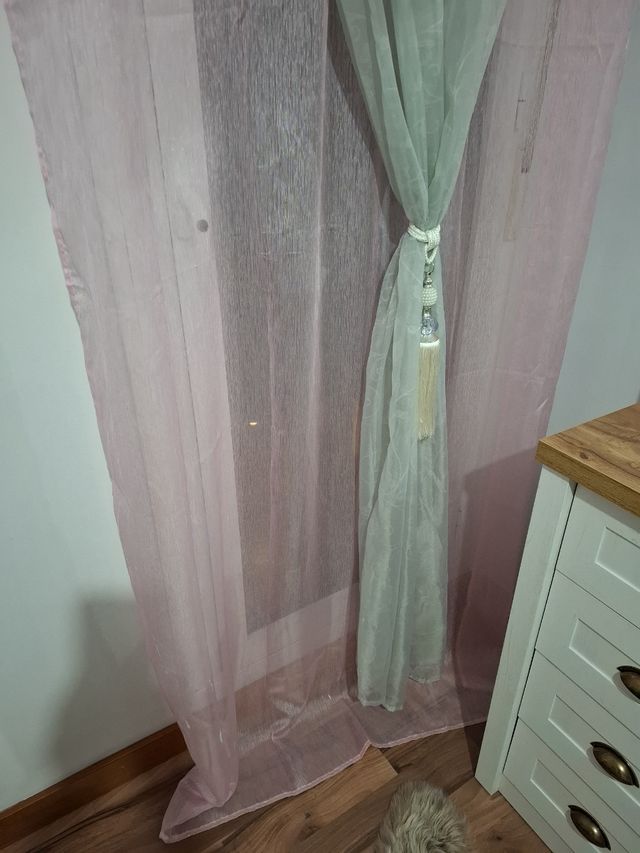 Cortinas de habitacion 4 pares 2 rosas y 2 grises 