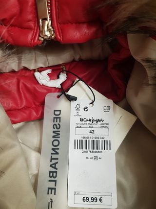 Abrigo plumas rojo desmontablele